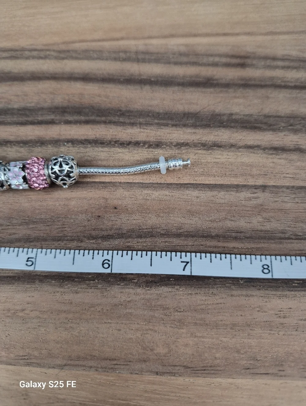 Stunning! Pink & Silver Crystal Charm Bracelet, Approx 7
